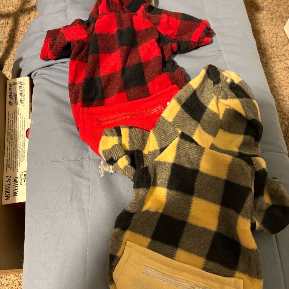Plaid Doggie Hoodie Set - Red and Yellow Medium